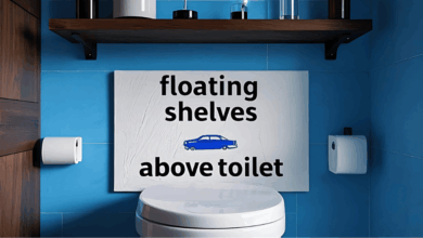 floating shelves above toilet